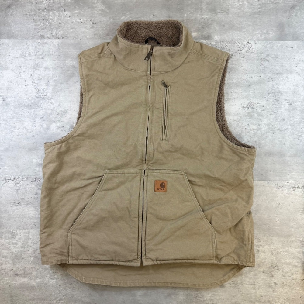 Carhartt Mens Sandstone Sherpa Lined Mock Neck Vest Tan Brown Size Large V33